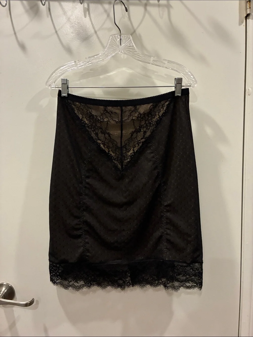 Adore Me Black Lace-Trim Pencil Slip Skirt